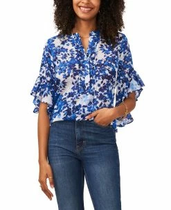 Vince Camuto Women's Flutter Sleeve Pintuck Henley Top