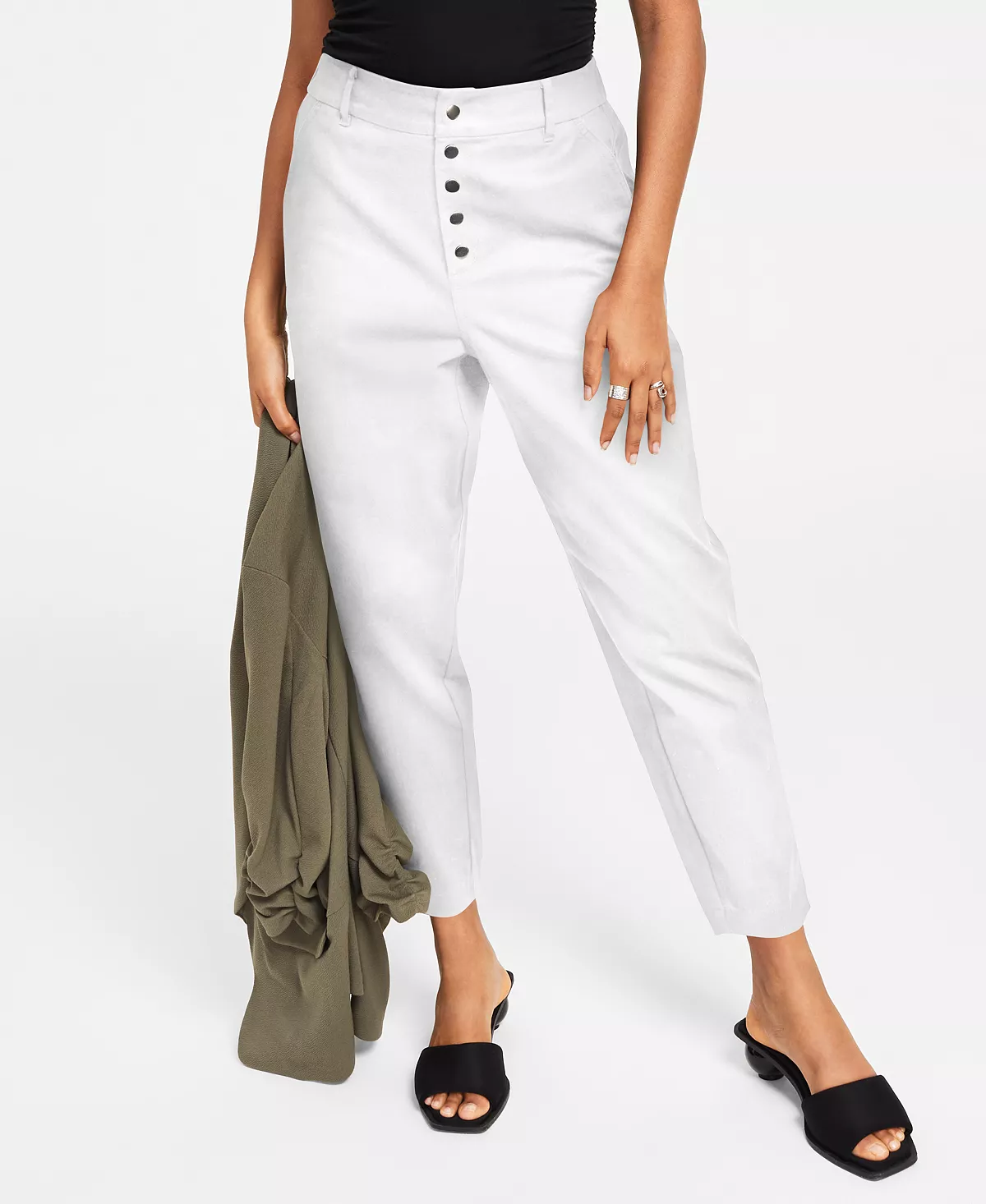 Bar III Women's Button Fly High Rise Tapered Pants, Created For Macy's 6 Bar III Women's Button Fly High Rise Tapered Pants, Created For Macy's - Image 6