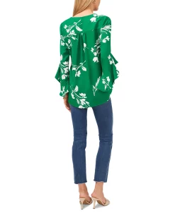 Vince Camuto Women's Floral Whisper Printed Flutter-Sleeve Blouse -VINCE CAMUTO Shop 23892352 fpx