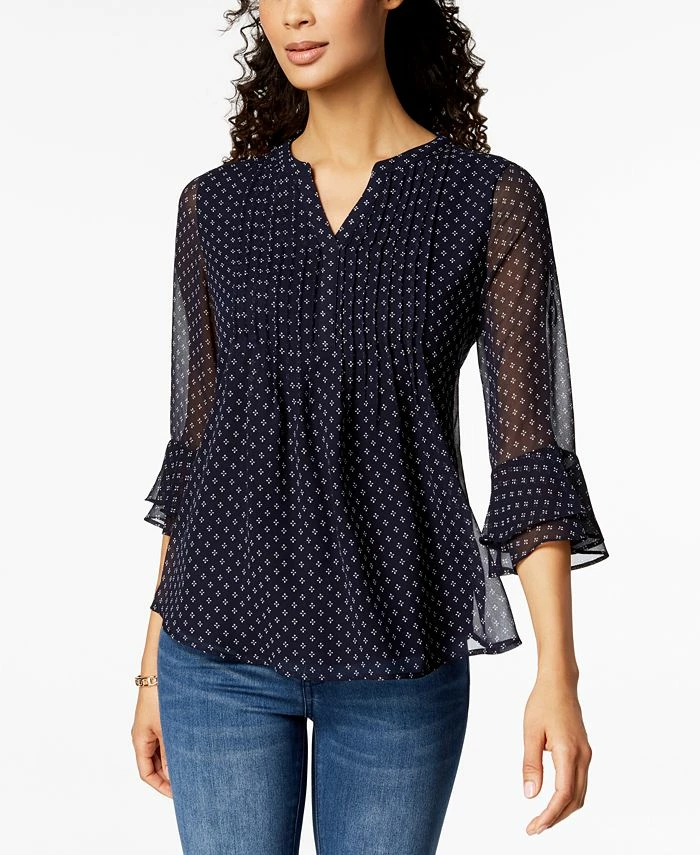 Charter Club Women's Printed Pintuck Top, Created For Macy's 1 Charter Club Women's Printed Pintuck Top, Created For Macy's